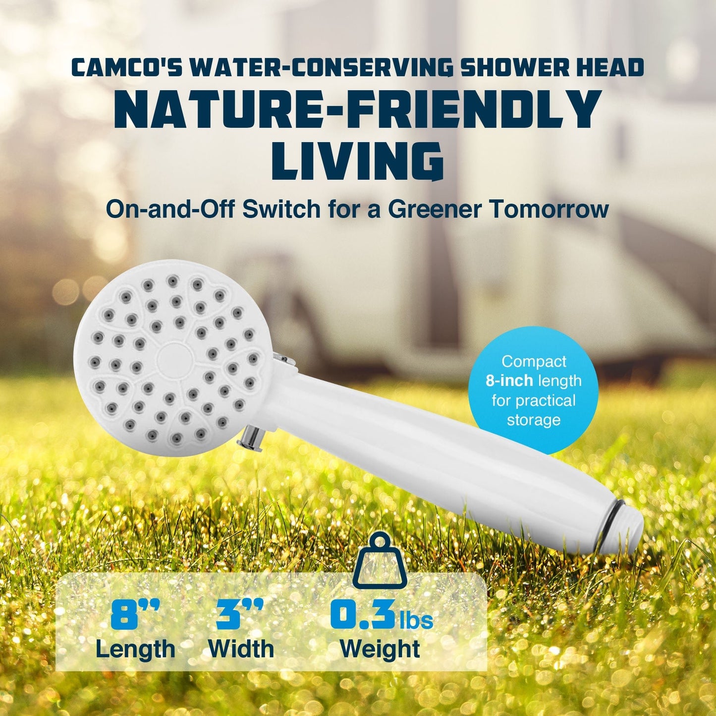 Camco 44023 Round Shower Head with On and Off Switch for RVs and Boats, White - Angler's Pro Tackle & Outdoors