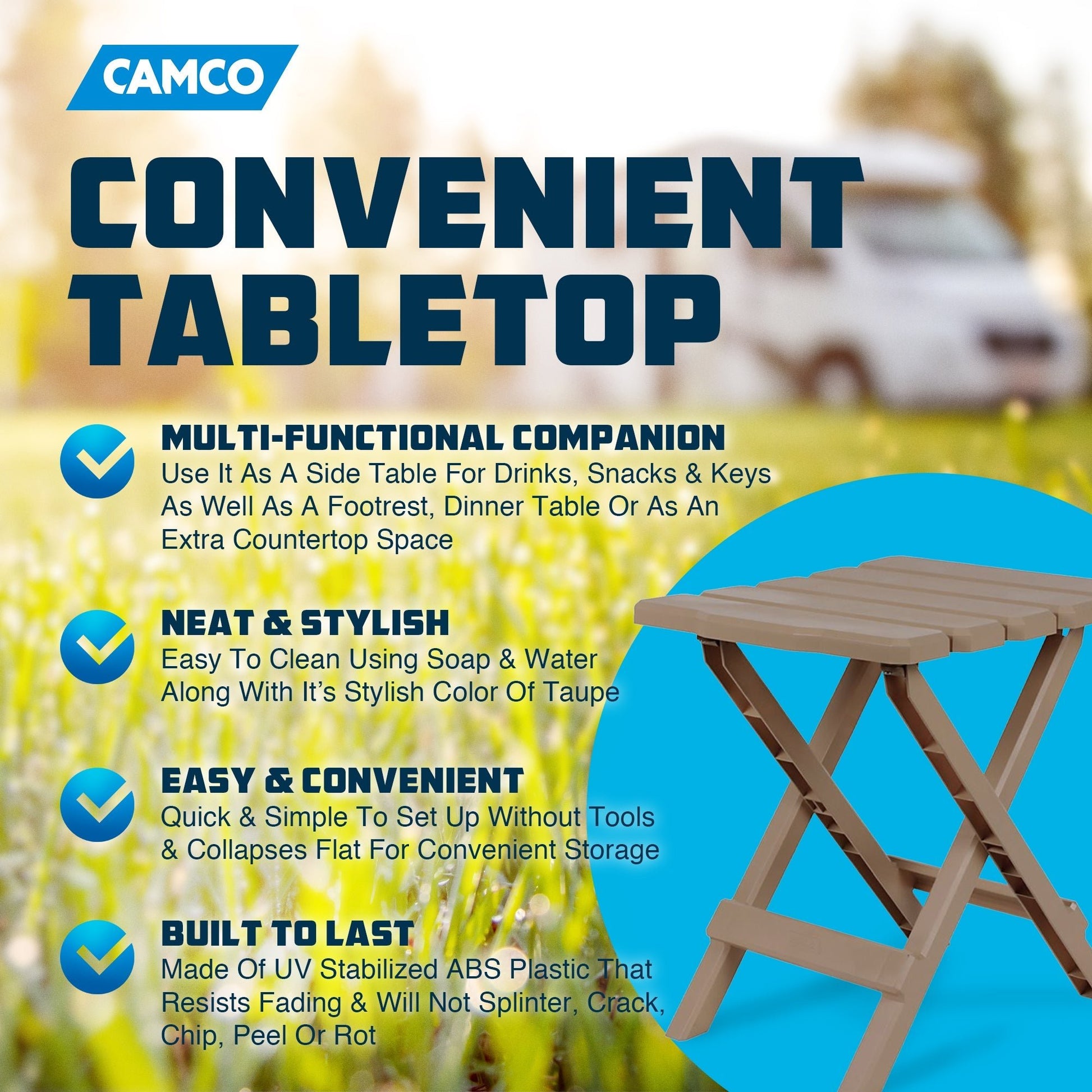 Camco Adirondack Portable Outdoor Camping Plastic Folding Side Table, Taupe - Angler's Pro Tackle & Outdoors