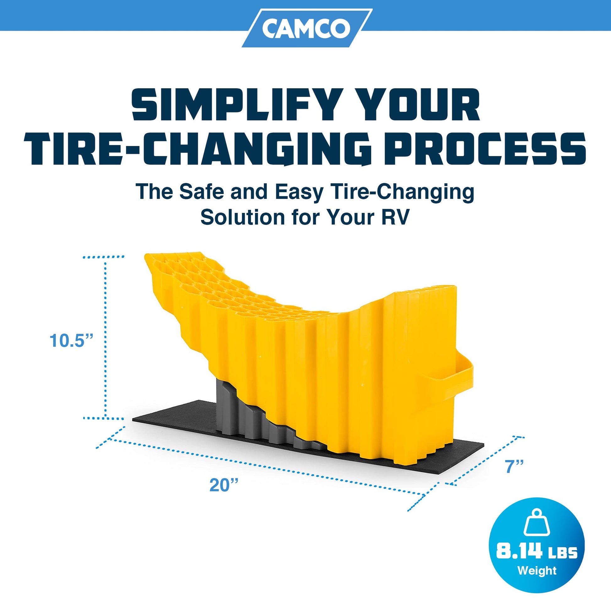 Camco Curved Trailer Aid with Chock & Pad, 6.5" Lift for Tandem Trailer, Yellow - Angler's Pro Tackle & Outdoors