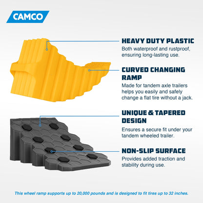 Camco Curved Trailer Aid with Chock & Pad, 6.5" Lift for Tandem Trailer, Yellow - Angler's Pro Tackle & Outdoors