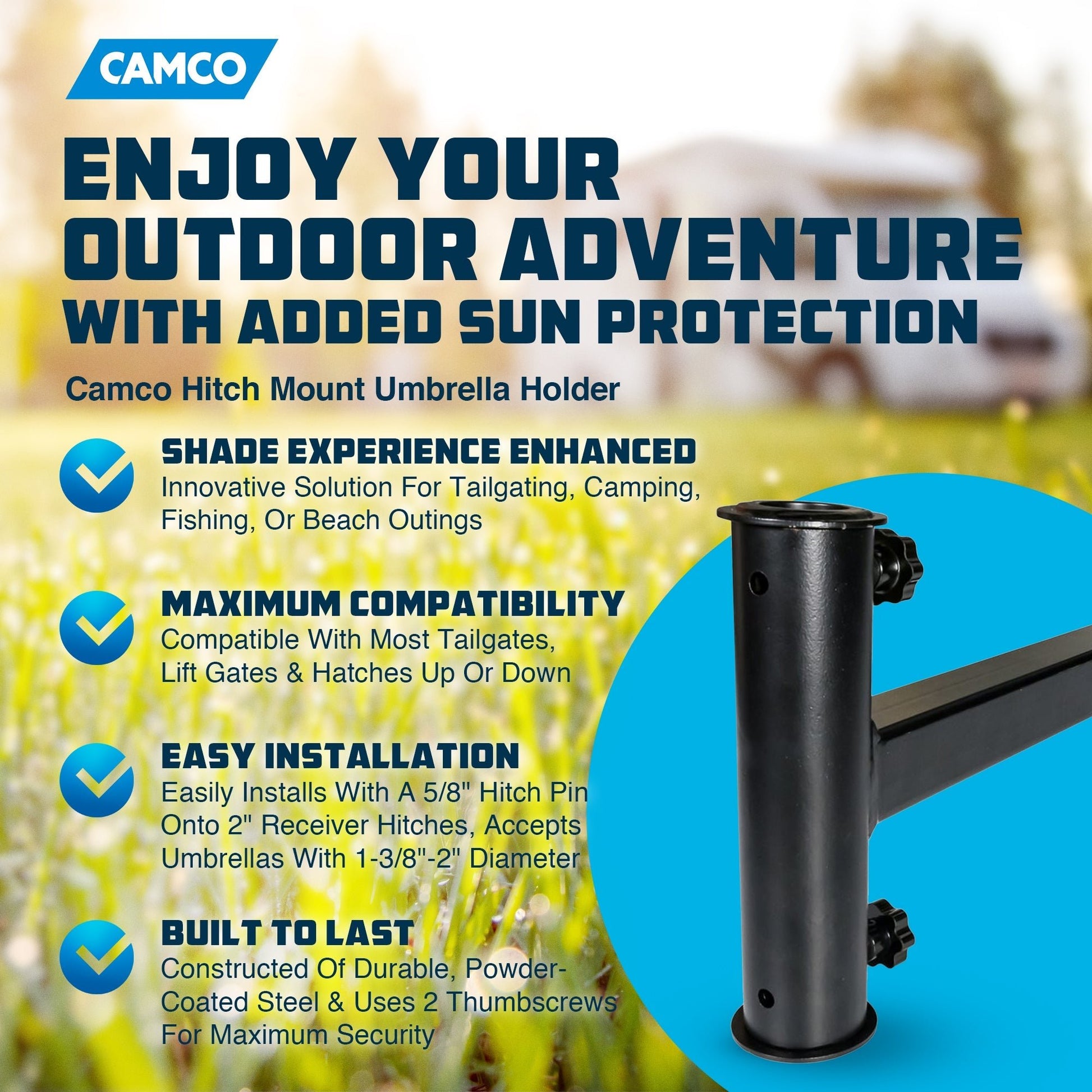 Camco Durable Alloy Steel Hitch Mount Umbrella Holder for Shaded Outdoor Events - Angler's Pro Tackle & Outdoors