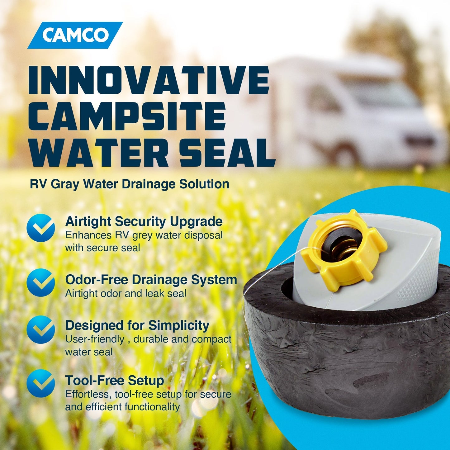 Camco Easy Slip Airtight Grey Water Seal Sewer Fitting for RV Camper Grey Water - Angler's Pro Tackle & Outdoors