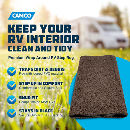 Camco Premium Wrap Around RV Step Rug with Looped PVC Material and Spring, Brown - Angler's Pro Tackle & Outdoors