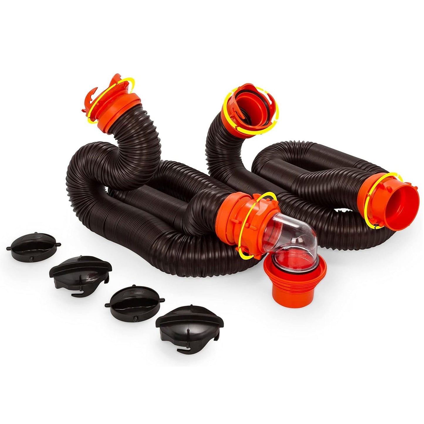 Camco RhinoFLEX 20’ RV Sewer Hose Kit w/ Removable 4 in 1 Adapter, Black/Orange - Angler's Pro Tackle & Outdoors