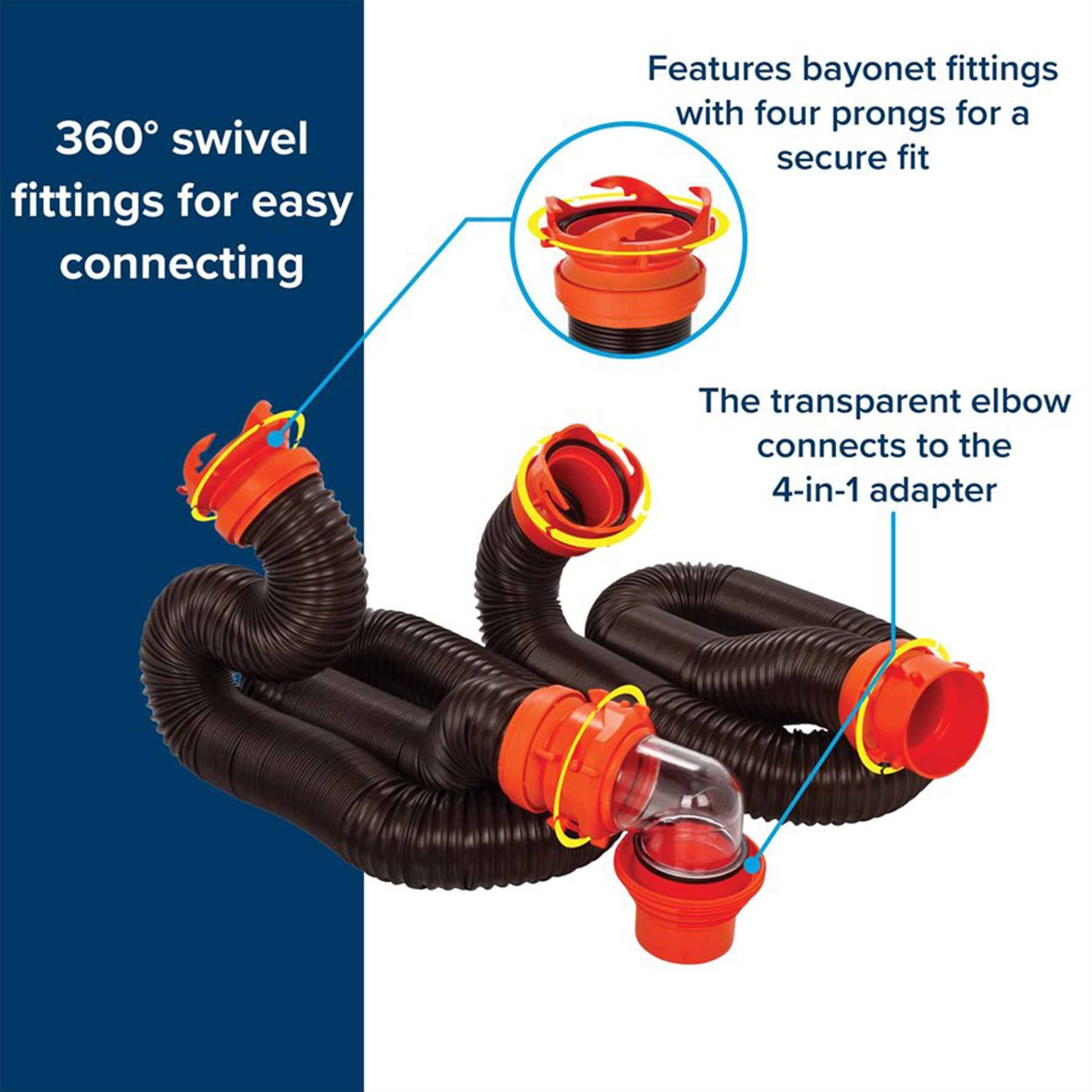 Camco RhinoFLEX 20’ RV Sewer Hose Kit w/ Removable 4 in 1 Adapter, Black/Orange - Angler's Pro Tackle & Outdoors