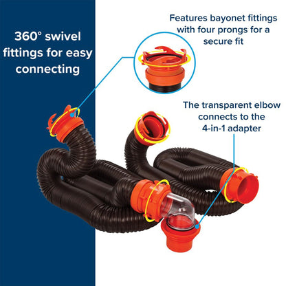 Camco RhinoFLEX 20’ RV Sewer Hose Kit w/ Removable 4 in 1 Adapter, Black/Orange - Angler's Pro Tackle & Outdoors