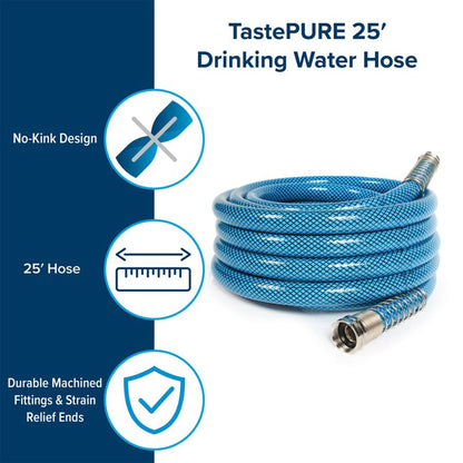 Camco TastePURE 25 Foot No Kink Heavy Duty PVC Premium Drinking Water Hose, Blue - Angler's Pro Tackle & Outdoors