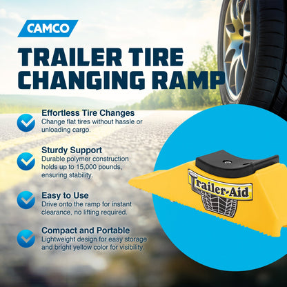 Camco Trailer Aid PLUS Tandem Trailer Tire Changing Ramp with 5.5" Lift, Yellow - Angler's Pro Tackle & Outdoors