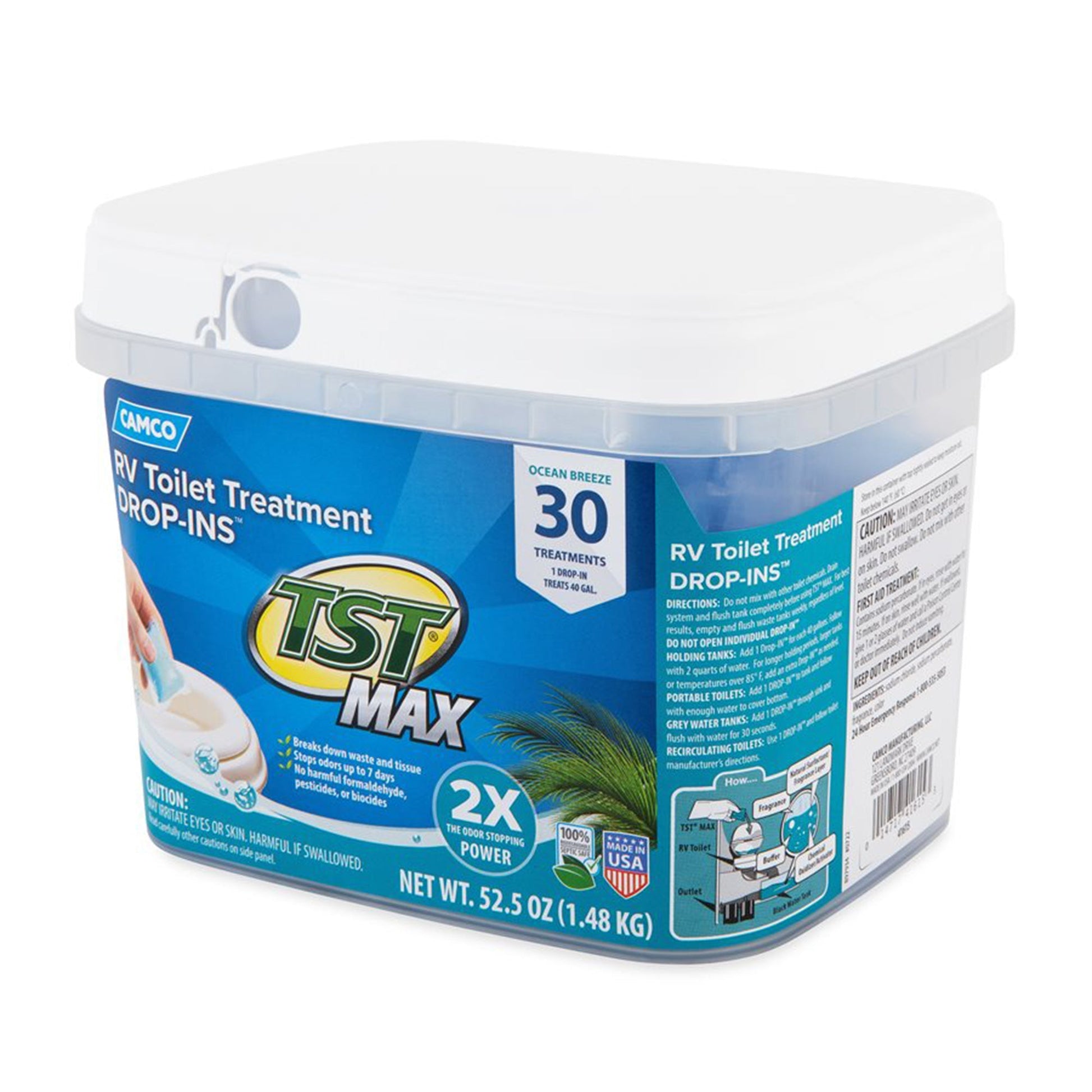 Camco TST MAX 30 Drop - Ins RV Toilet Waste Odor Treatment, Ocean Breeze Scent - Angler's Pro Tackle & Outdoors