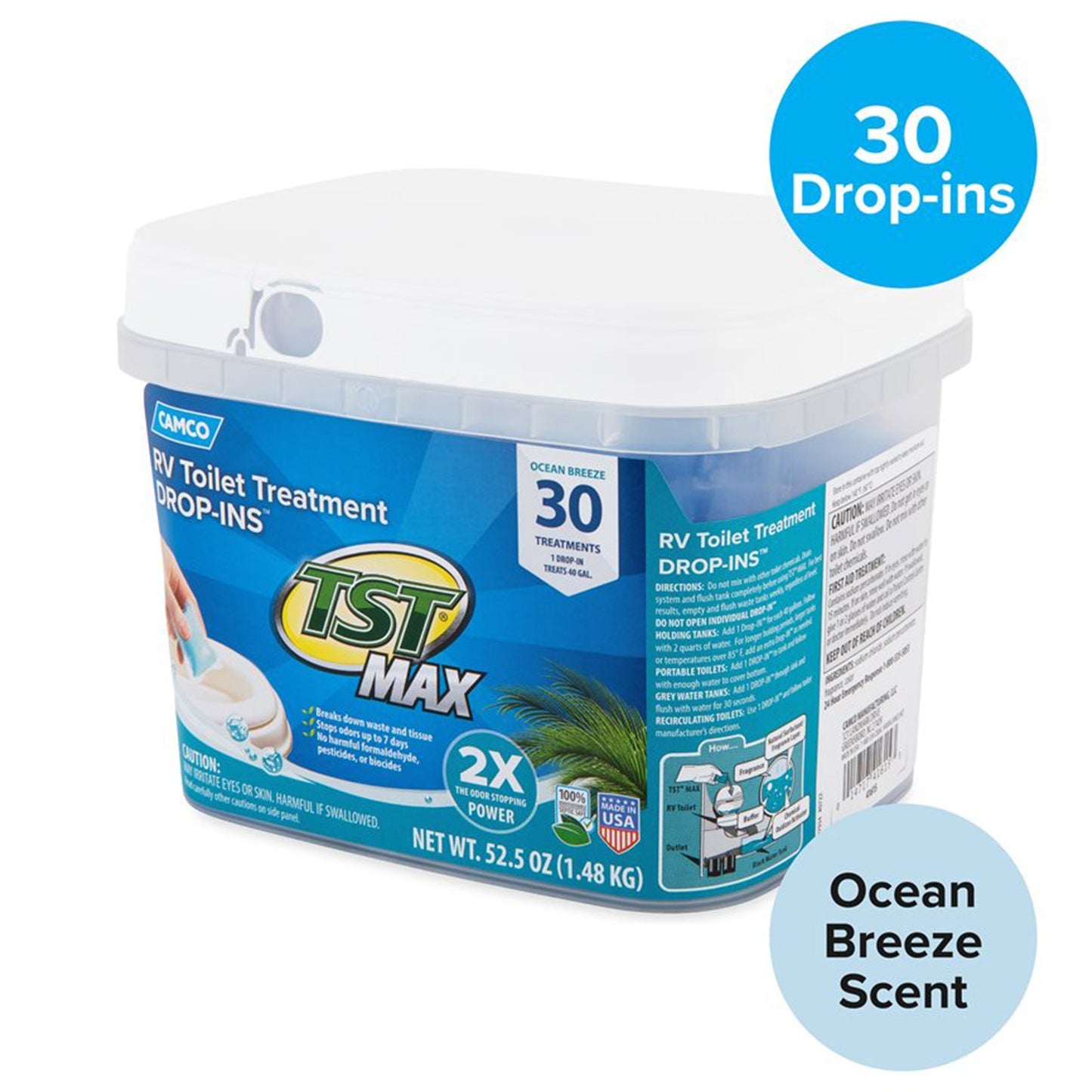 Camco TST MAX 30 Drop - Ins RV Toilet Waste Odor Treatment, Ocean Breeze Scent - Angler's Pro Tackle & Outdoors