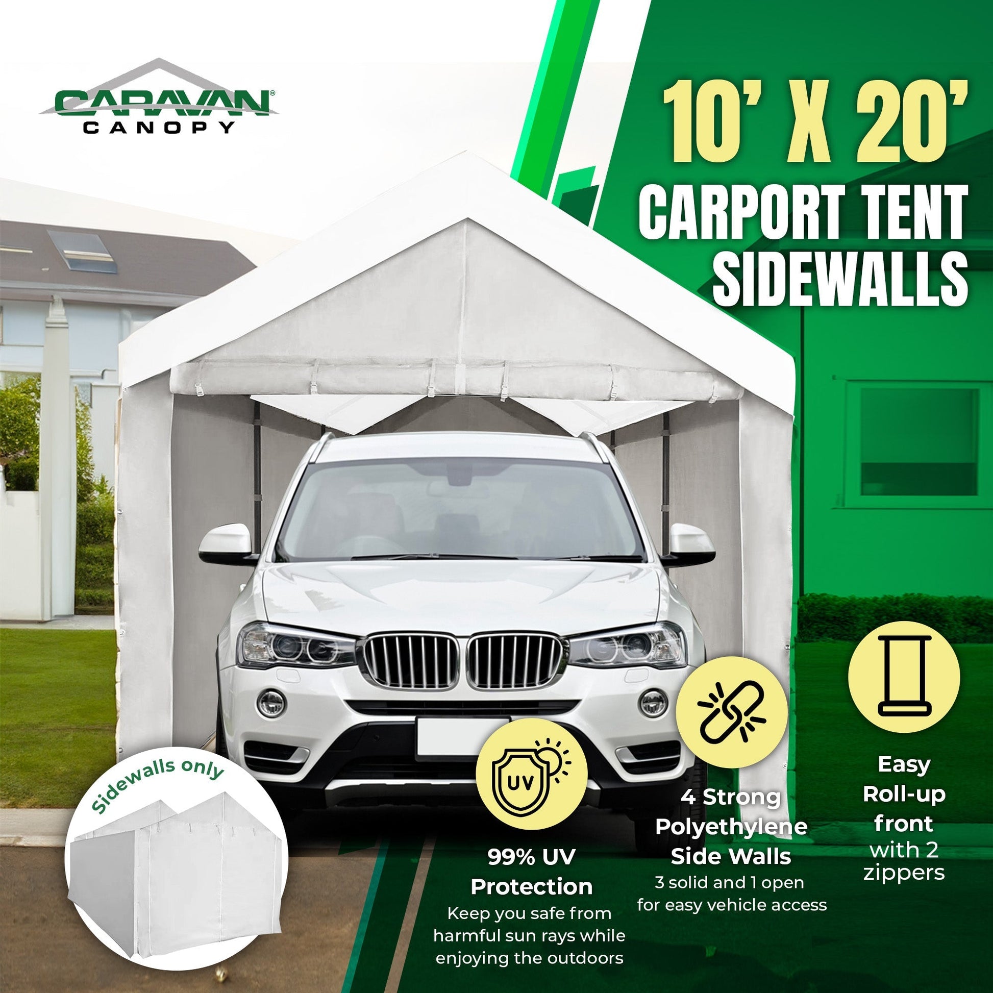 Caravan Canopy Domain Car Port Tent Sidewalls w/ Straps, White (Sidewalls Only) - Angler's Pro Tackle & Outdoors