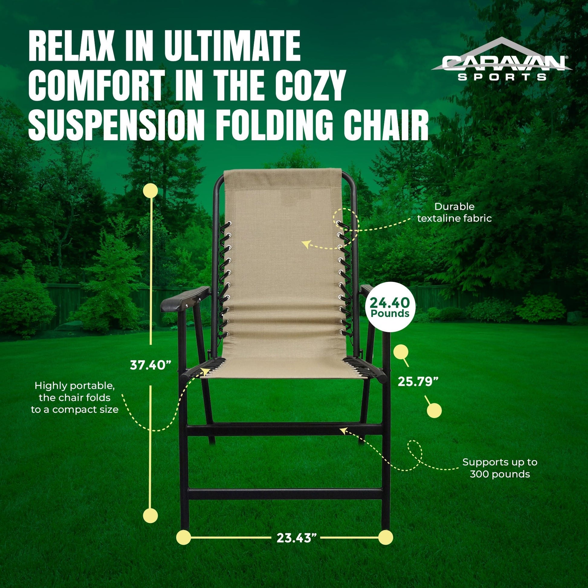 Caravan Canopy Infinity Suspension Portable Folding Sports Chair, Regular, Beige - Angler's Pro Tackle & Outdoors