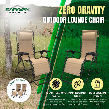 Caravan Canopy Infinity Zero Gravity Steel Frame Patio Deck Chair, Beige (Pair) - Angler's Pro Tackle & Outdoors