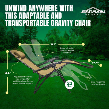 Caravan Canopy Infinity Zero Gravity Steel Frame Patio Deck Chair, Beige (Pair) - Angler's Pro Tackle & Outdoors