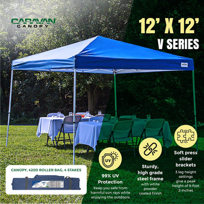 Caravan Canopy Pop - Up Tent V Series 2 12 x 12 ft Slanted Leg Instant Shade, Blue - Angler's Pro Tackle & Outdoors