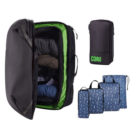 COR Surf Island Hopper Travel Bundle - Backpack + Toiletry Bag + Compression Packing Cubes with YKK