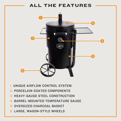 Char - Broil Oklahoma Joes Bronco Barrel Drum Smoker with Porcelain Coated Steel - Angler's Pro Tackle & Outdoors