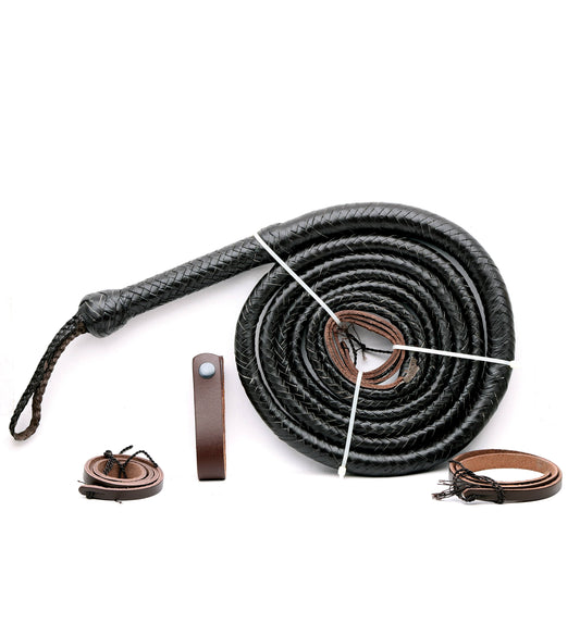 KBS Knives Choco Black Leather Bull Whip – Handmade Braided Whipcracking Whip