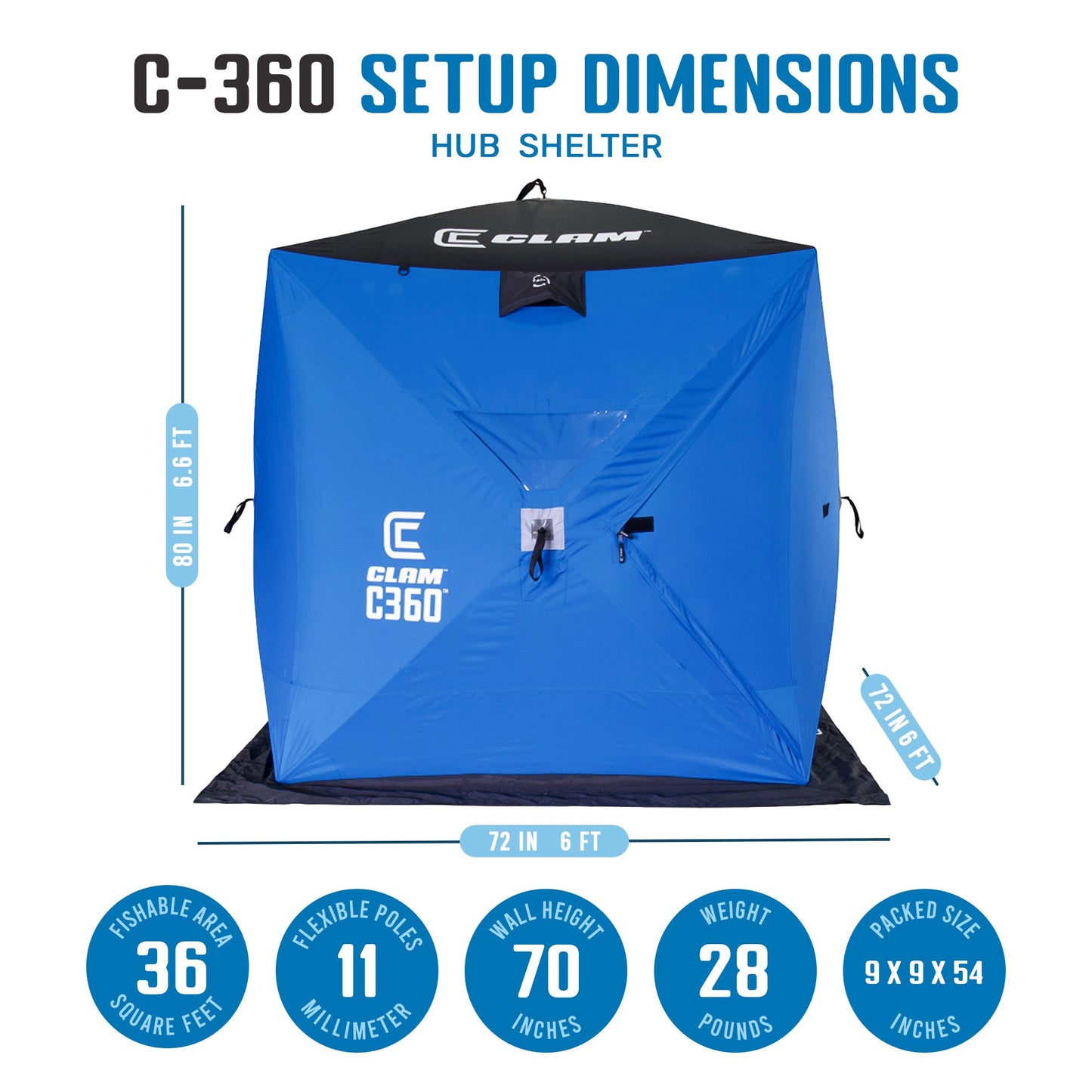 CLAM 14474 C - 360 Portable 6 Foot Pop Up Ice Fishing Angler Hub Shelter Tent - Angler's Pro Tackle & Outdoors