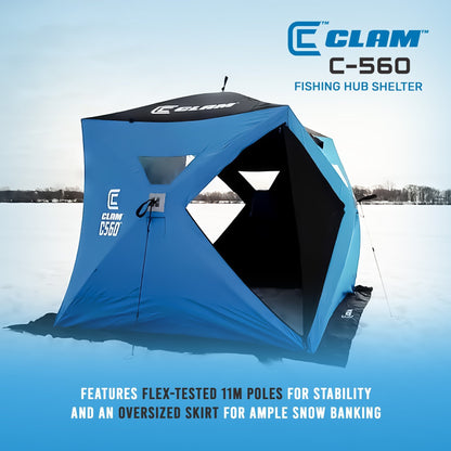 CLAM C - 560 Outdoor Portable 7.5 Foot Pop Up Ice Fishing Hub Shelter Tent, 14476 - Angler's Pro Tackle & Outdoors