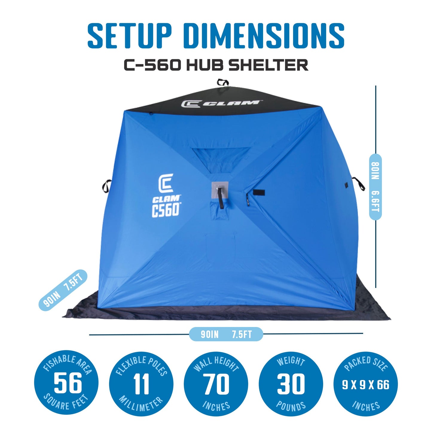 CLAM C - 560 Outdoor Portable 7.5 Foot Pop Up Ice Fishing Hub Shelter Tent, 14476 - Angler's Pro Tackle & Outdoors