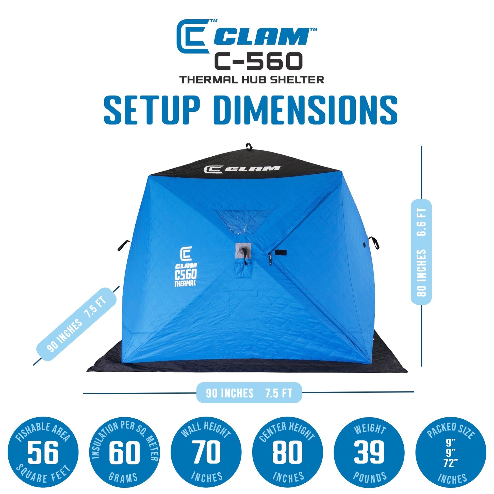 CLAM C - 560 Portable 7.5 Ft 4 Person Pop Up Ice Fishing Thermal Hub Shelter Tent - Angler's Pro Tackle & Outdoors