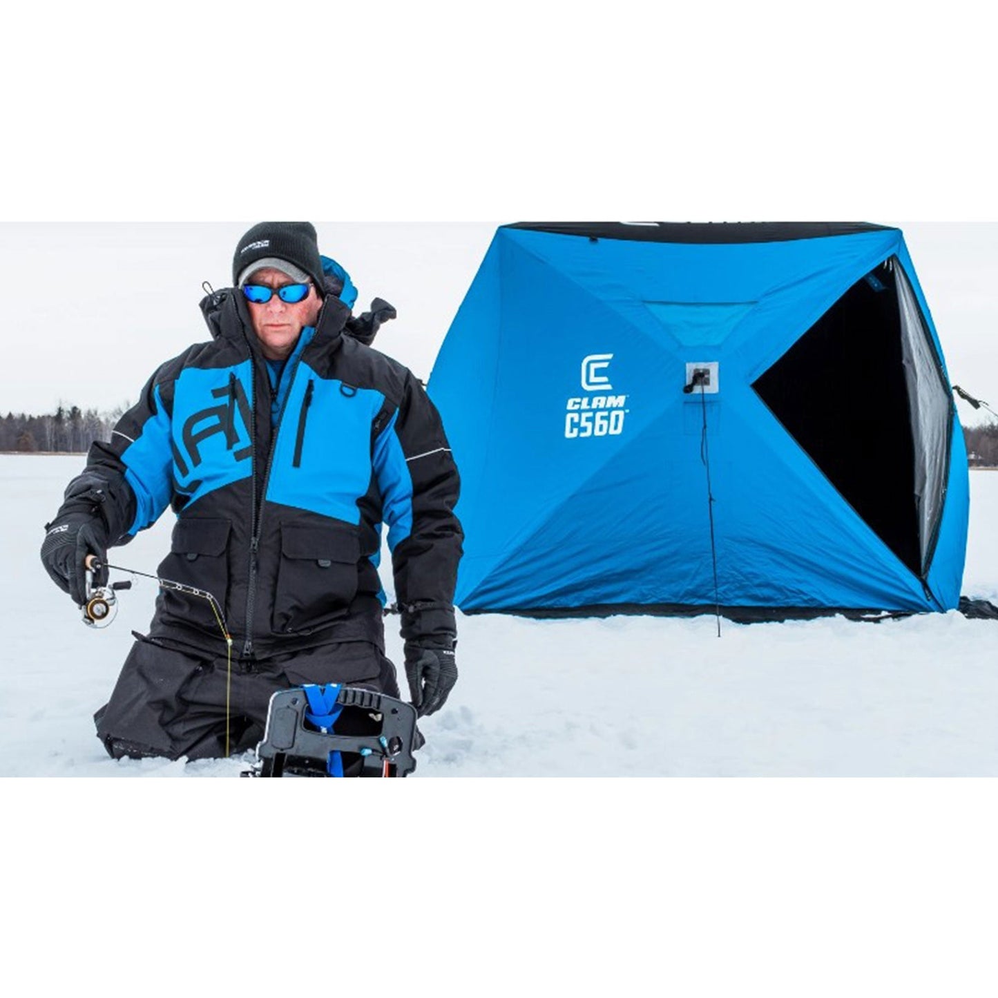 CLAM C - 560 Portable 7.5 Ft 4 Person Pop Up Ice Fishing Thermal Hub Shelter Tent - Angler's Pro Tackle & Outdoors