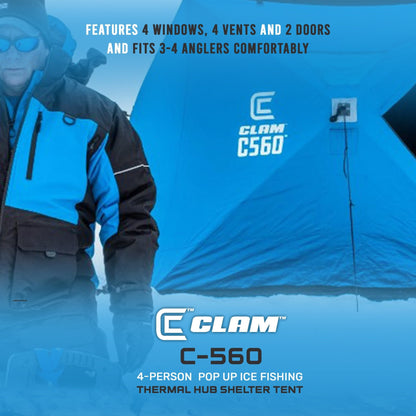 CLAM C - 560 Portable 7.5 Ft 4 Person Pop Up Ice Fishing Thermal Hub Shelter Tent - Angler's Pro Tackle & Outdoors