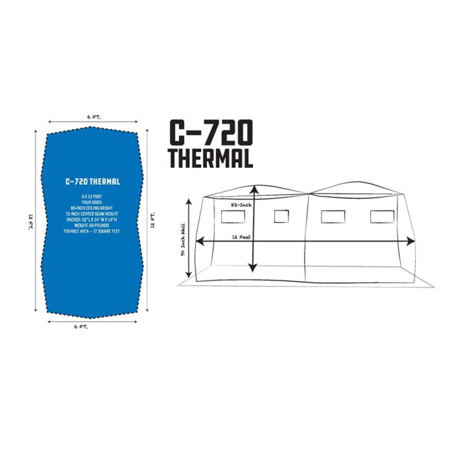 CLAM Portable 6 x 12 Ft C - 720 Pop Up Ice Fishing Thermal Hub Shelter Tent - Angler's Pro Tackle & Outdoors