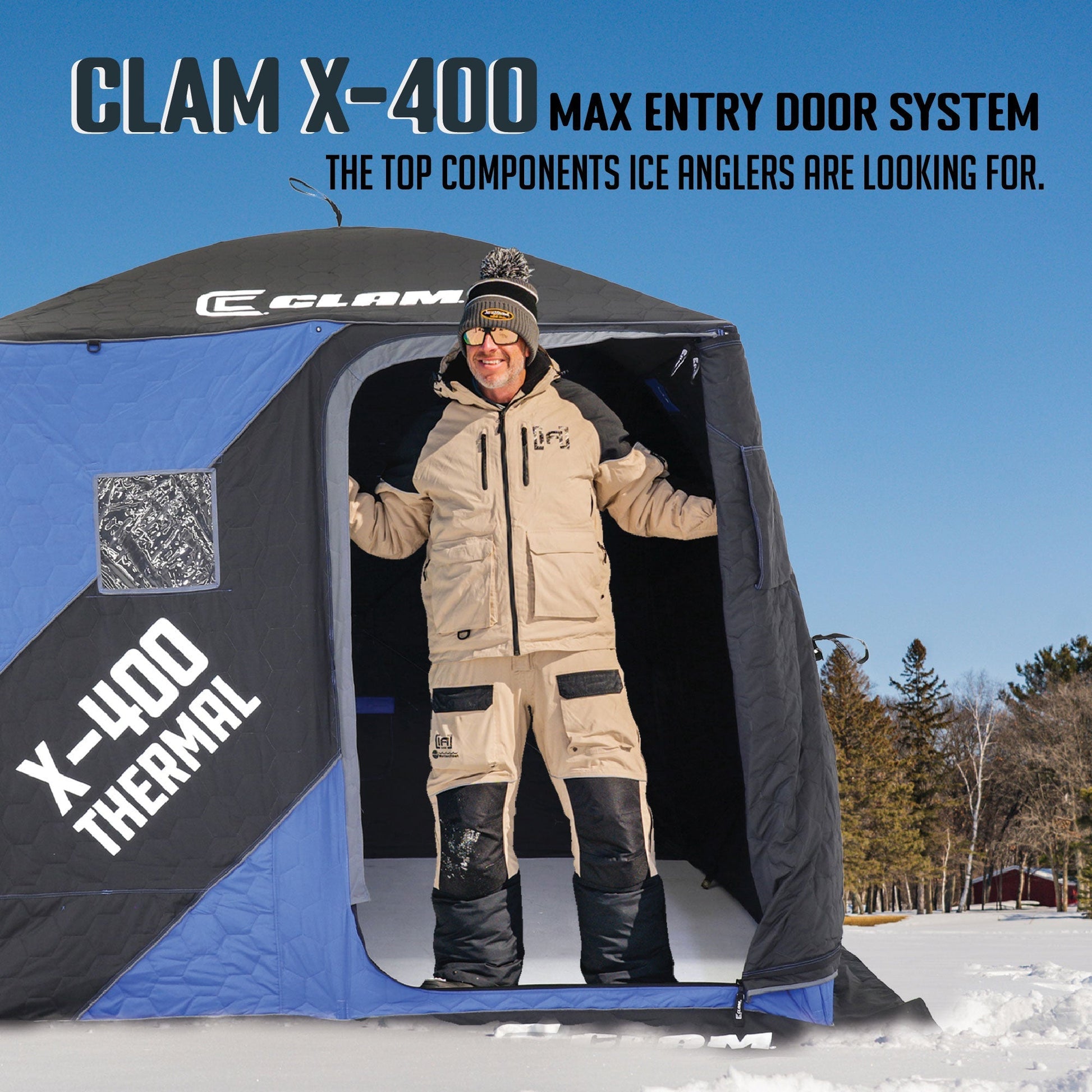 CLAM X - 400 Portable 8 Ft 4 Person Pop Up Ice Fishing Thermal Hub Shelter Tent - Angler's Pro Tackle & Outdoors