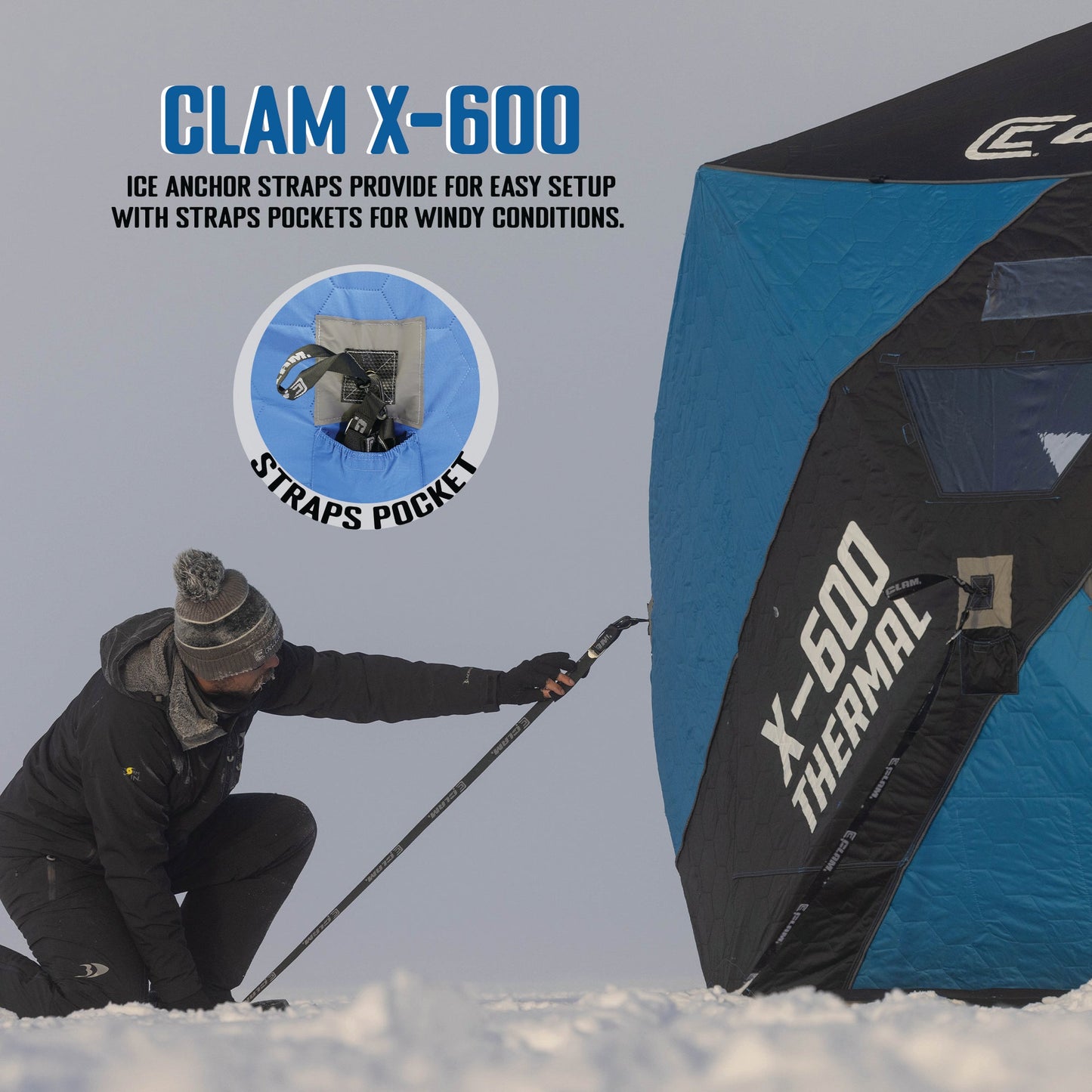 CLAM X - 600 Portable 11.5 Ft 6 Person Pop Up Ice Fishing Thermal Hub Shelter Tent - Angler's Pro Tackle & Outdoors