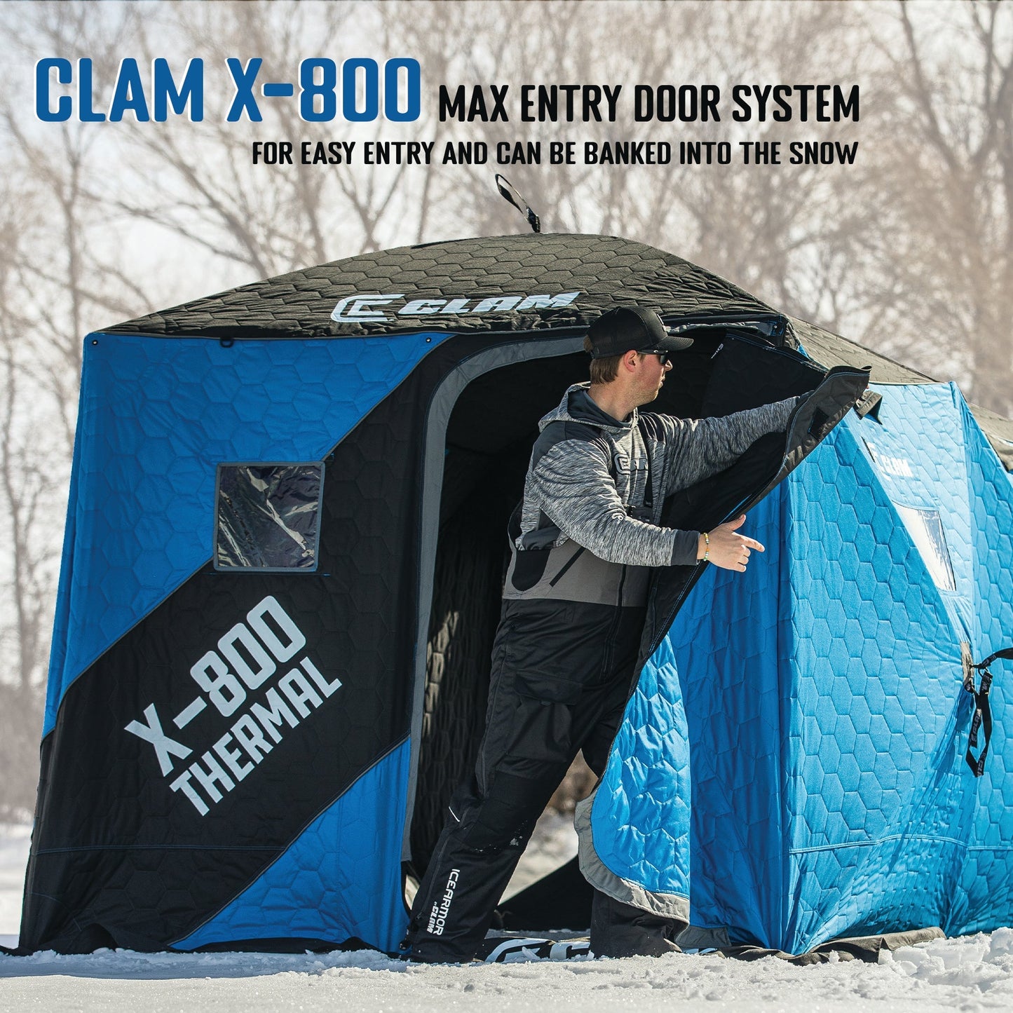 CLAM X - 800 Portable 15'x8' 7 Person Pop Up Ice Fishing Thermal Hub Shelter Tent - Angler's Pro Tackle & Outdoors