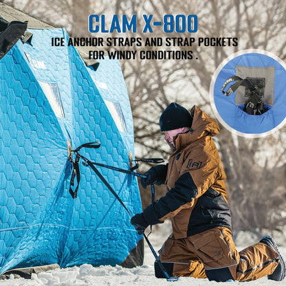 CLAM X - 800 Portable 15'x8' 7 Person Pop Up Ice Fishing Thermal Hub Shelter Tent - Angler's Pro Tackle & Outdoors