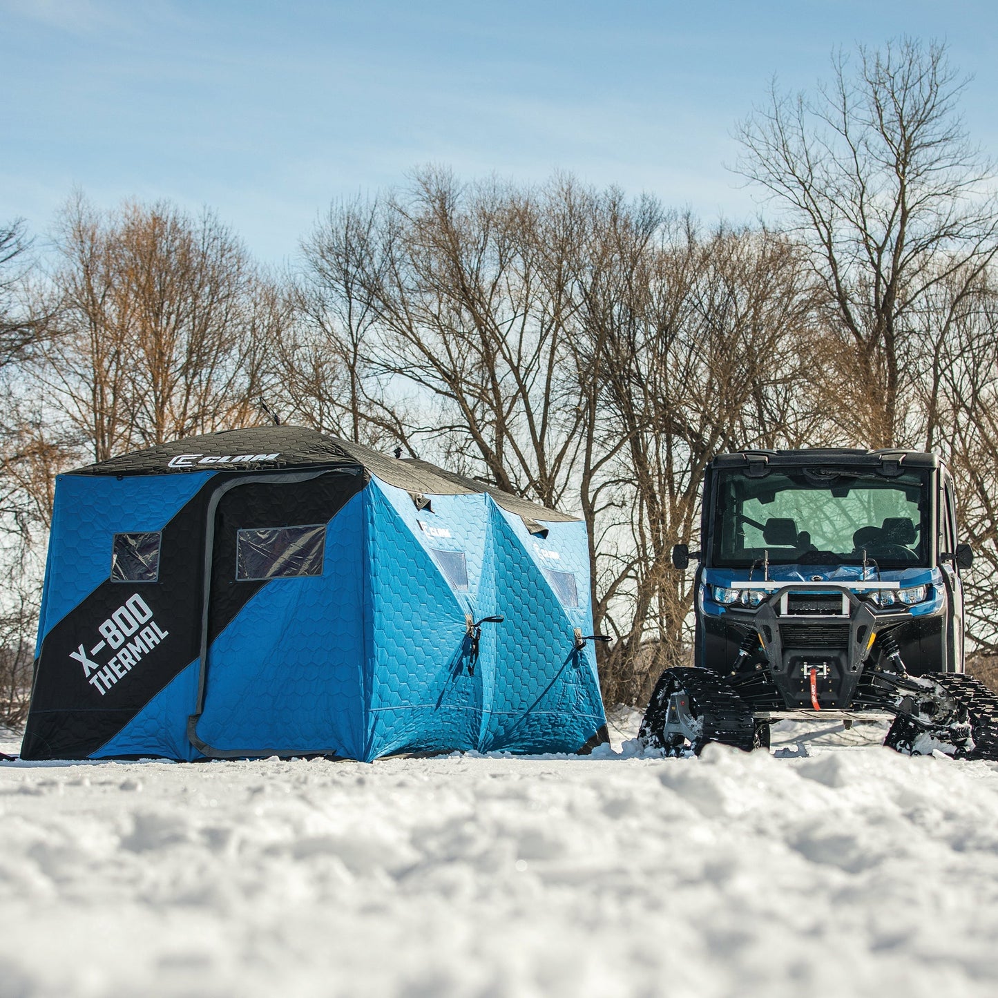 CLAM X - 800 Portable 15'x8' 7 Person Pop Up Ice Fishing Thermal Hub Shelter Tent - Angler's Pro Tackle & Outdoors