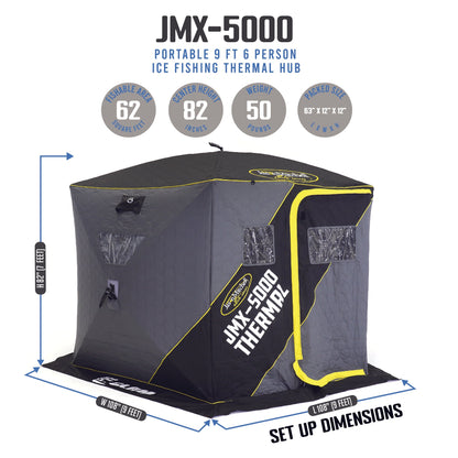 CLAM Jason Mitchell X5000 Portable 9 Ft 6 Person Ice Fishing Thermal Hub Shelter