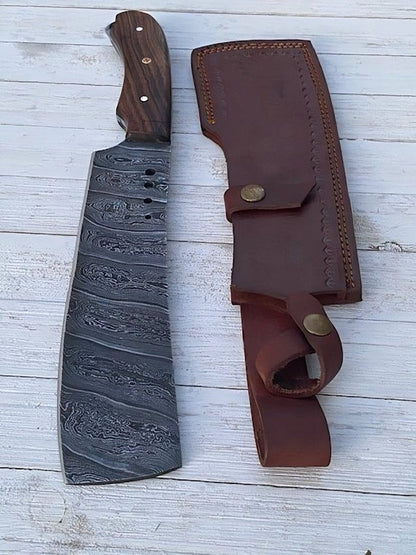 KBS Knives Rogue Cleaver - Custom Handmade Damascus Steel Cleaver Knife 12-Inch with Rosewood Handle | KBS Knives Store