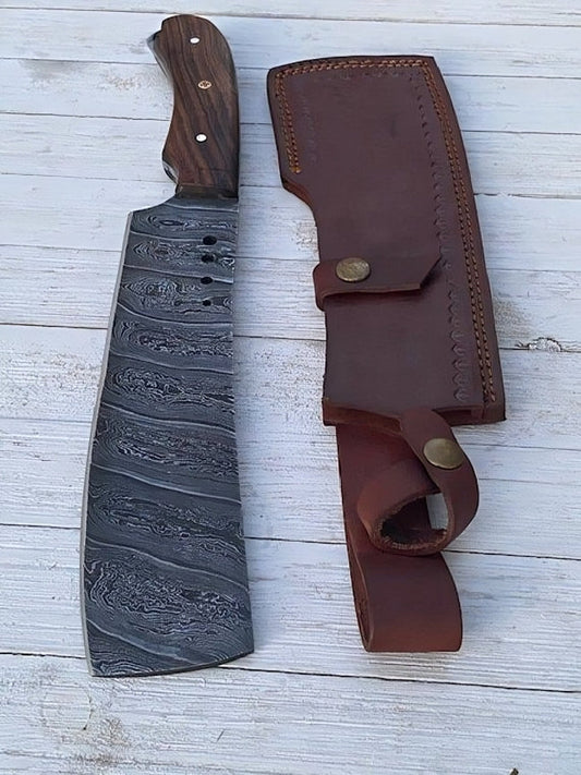 KBS Knives Rogue Cleaver - Custom Handmade Damascus Steel Cleaver Knife 12-Inch with Rosewood Handle | KBS Knives Store