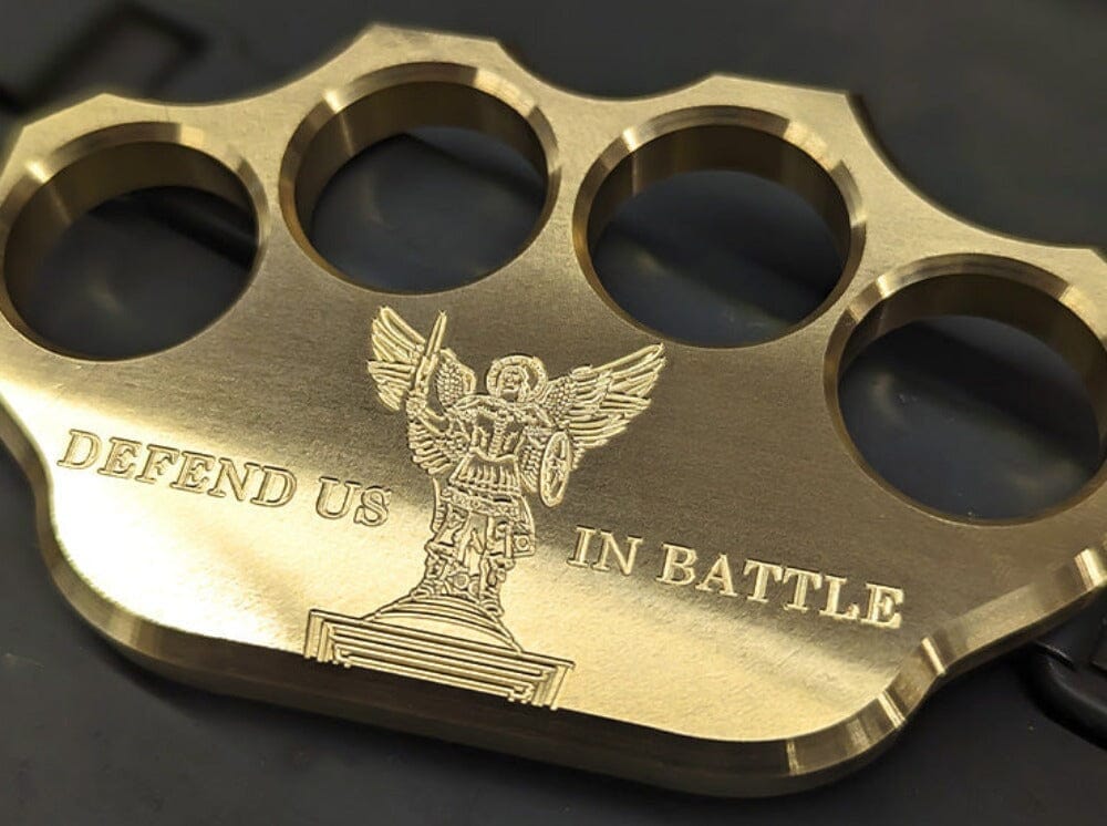 Milspin 3/4lb Brass Knuckle Saint Michael Solid Brass Paperweight
