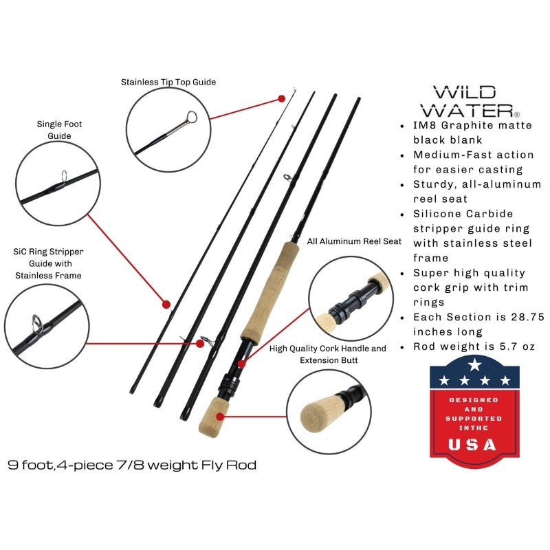 CNC Fly Reel Fly Fishing Kit, 7/8wt Rod | 9ft | 4 - piece | Wild Water Fly Fishing - Angler's Pro Tackle & Outdoors