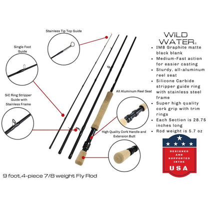 CNC Fly Reel Fly Fishing Kit, 7/8wt Rod | 9ft | 4 - piece | Wild Water Fly Fishing - Angler's Pro Tackle & Outdoors