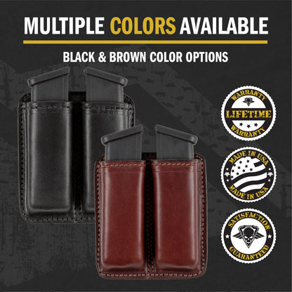 Leather 2 Magazine Holder | Made In USA | Lifetime Warranty | Fits virtually any Relentless Tactical 9mm, .40, .45 or .380 Pistol Mag | Single or Double Stack | IWB or OWB