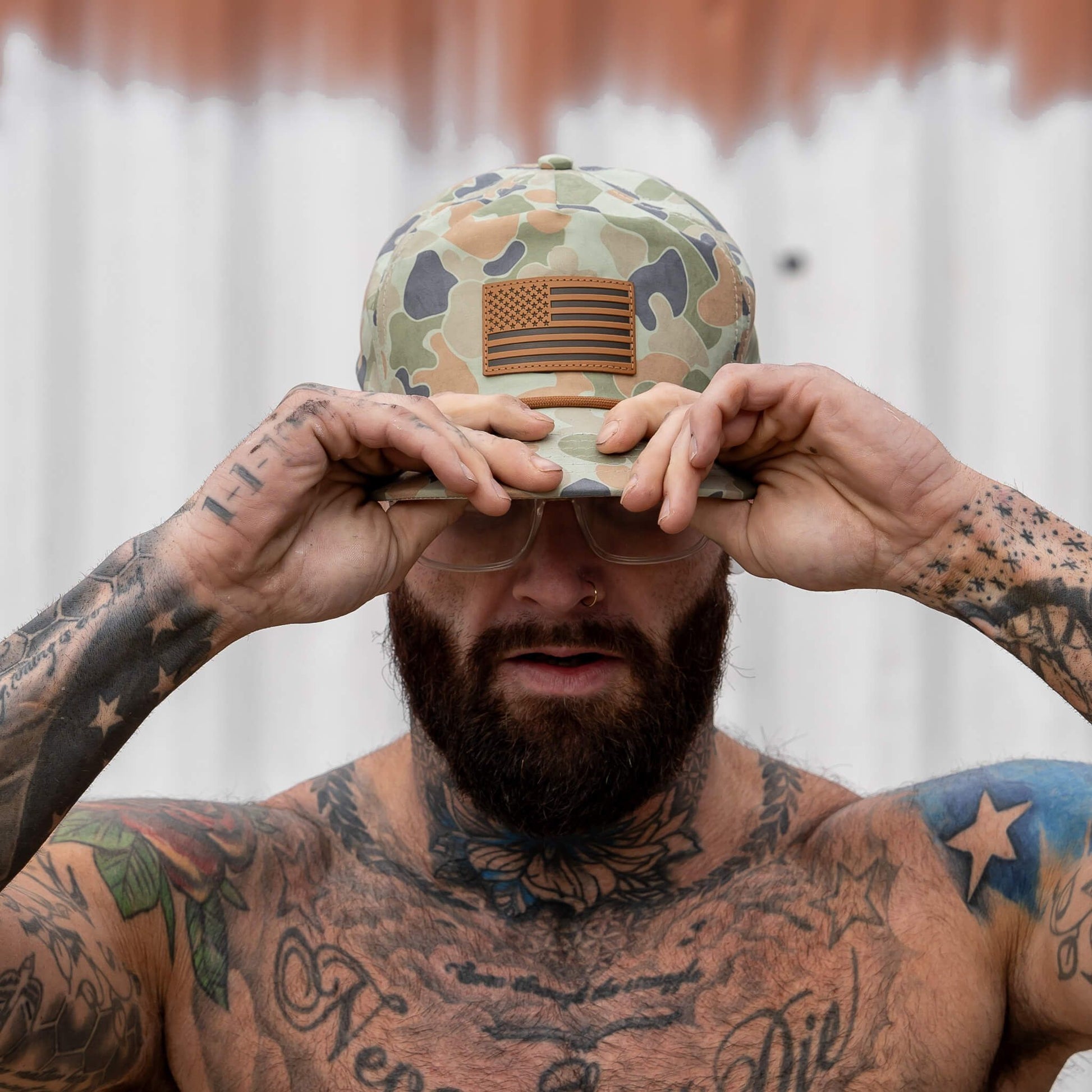 Combat Iron Apparel American Flag Leather Patch Crushable Rope Snapback Hat - Angler's Pro Tackle & Outdoors