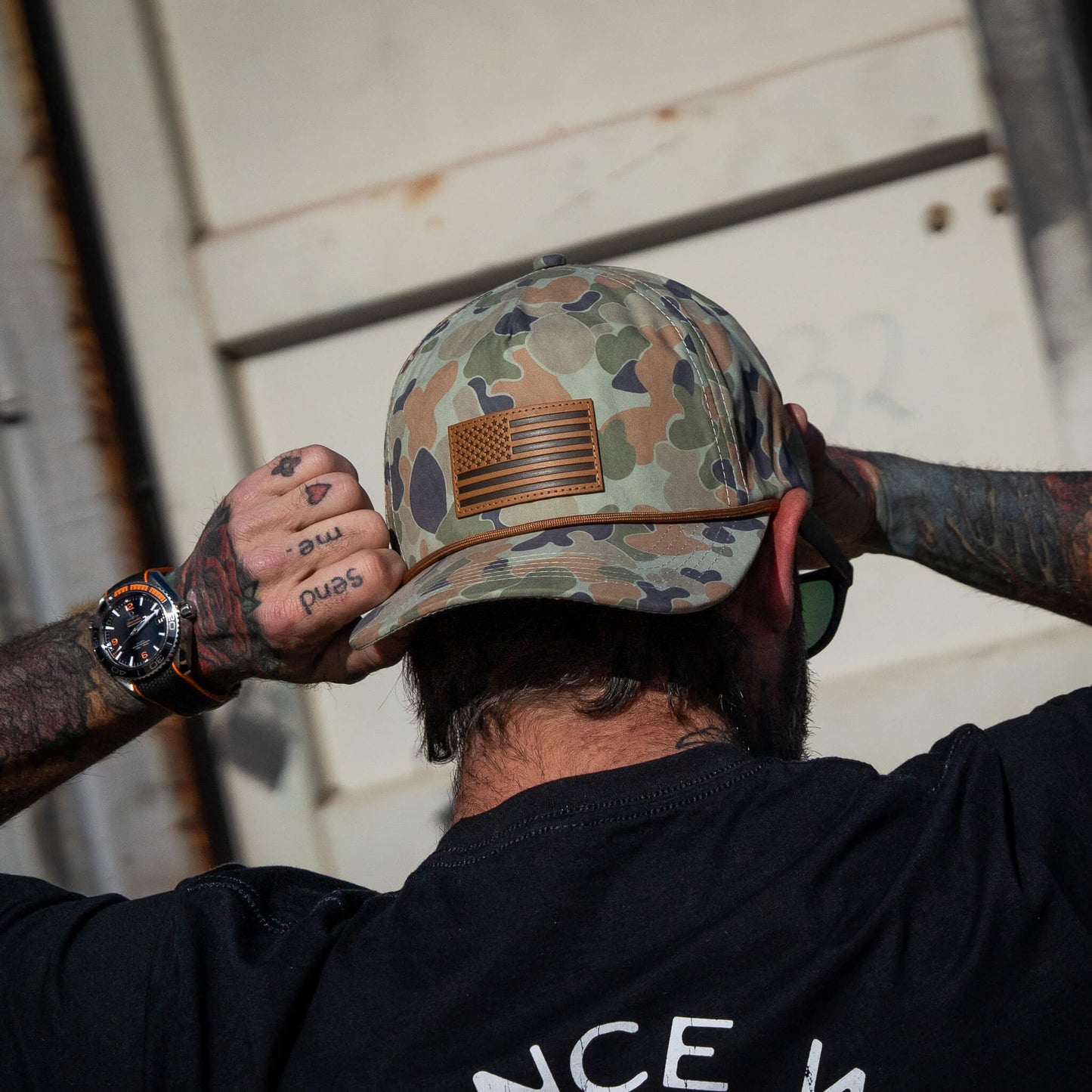 Combat Iron Apparel American Flag Leather Patch Crushable Rope Snapback Hat - Angler's Pro Tackle & Outdoors