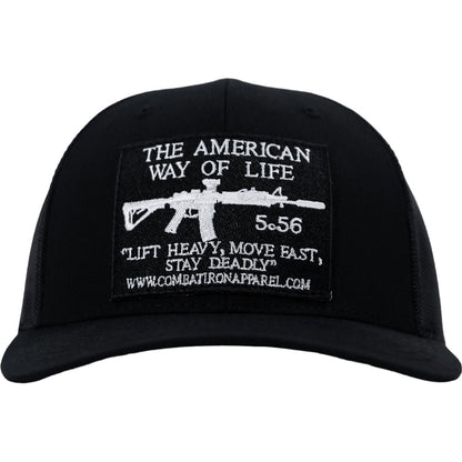 Combat Iron Apparel American Way Of Life 5.56 Black Patch Edition Mid - Profile Mesh Snapback - Angler's Pro Tackle & Outdoors