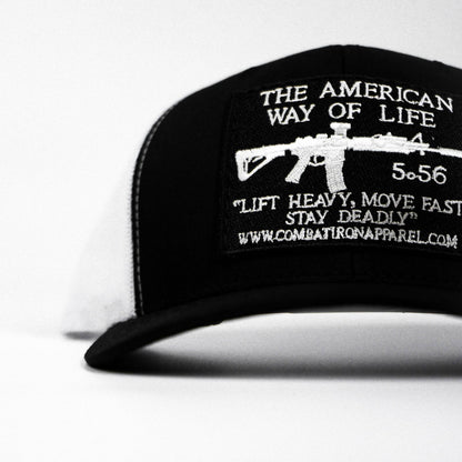 Combat Iron Apparel American Way Of Life 5.56 Black Patch Edition Mid - Profile Mesh Snapback - Angler's Pro Tackle & Outdoors
