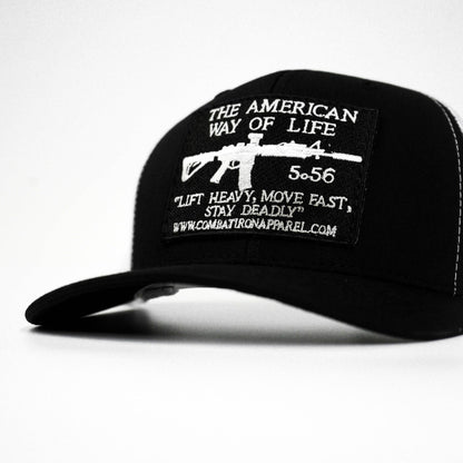 Combat Iron Apparel American Way Of Life 5.56 Black Patch Edition Mid - Profile Mesh Snapback - Angler's Pro Tackle & Outdoors