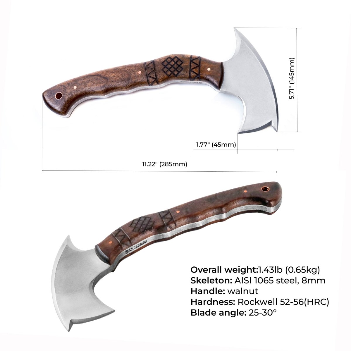 AncientSmithy Compact tomahawk "Tahu" with wooden handle