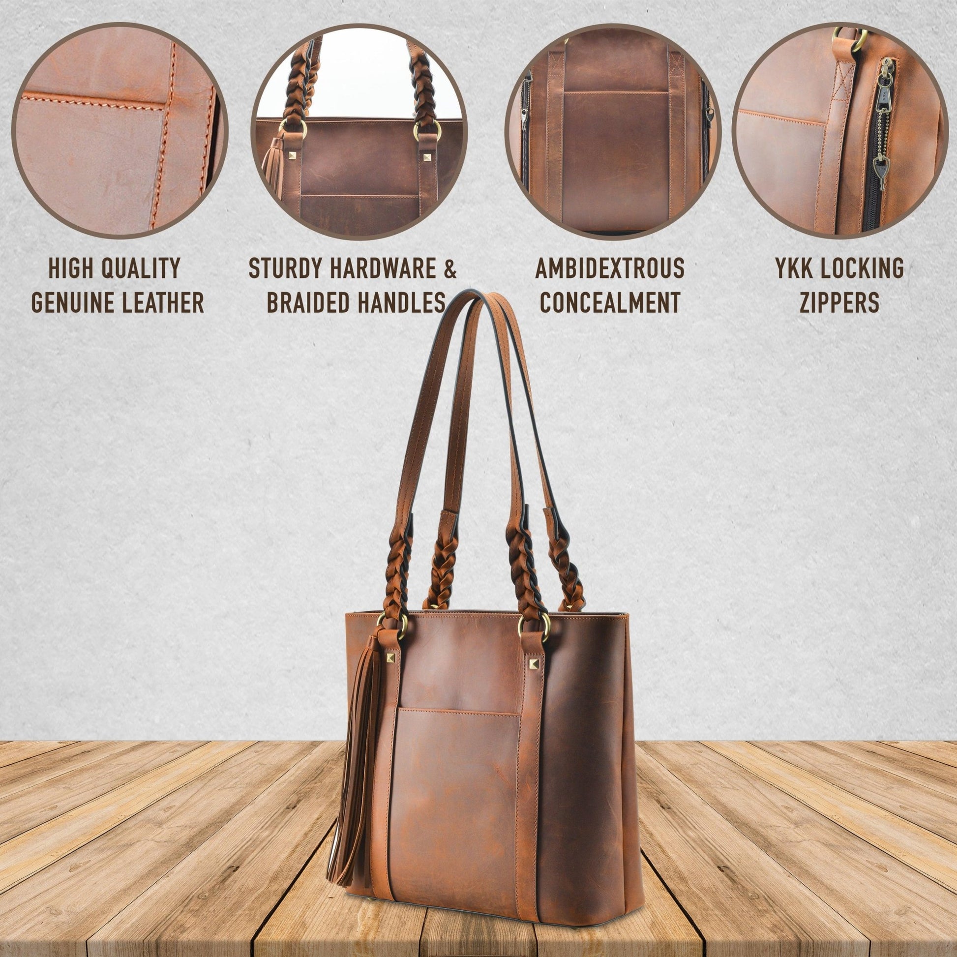 Concealed Carry Bella Leather Tote by Lady Conceal - Angler's Pro Tackle & Outdoors