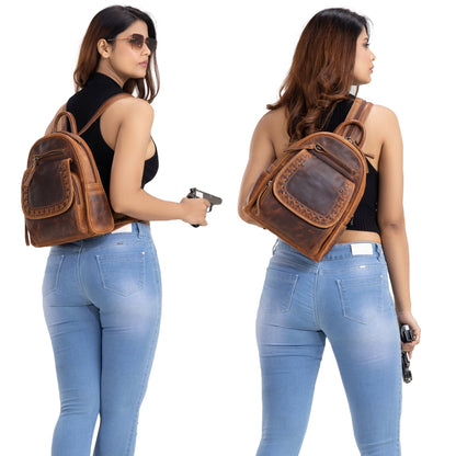 Concealed Carry RFID Daisy Leather Backpack by Lady Conceal - Angler's Pro Tackle & Outdoors