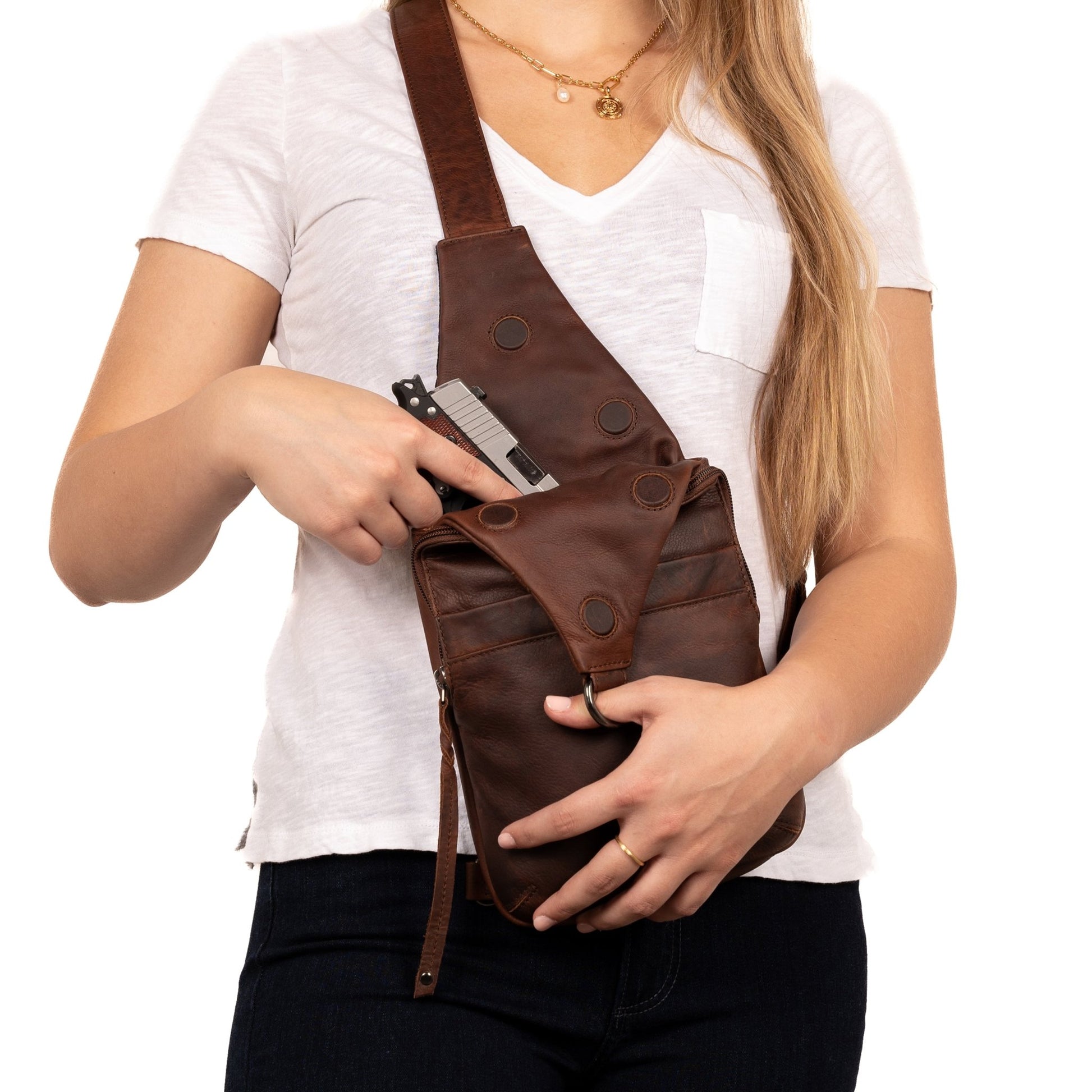 Concealed Carry Unisex Dakota Leather Sling by Lady Conceal - Angler's Pro Tackle & Outdoors